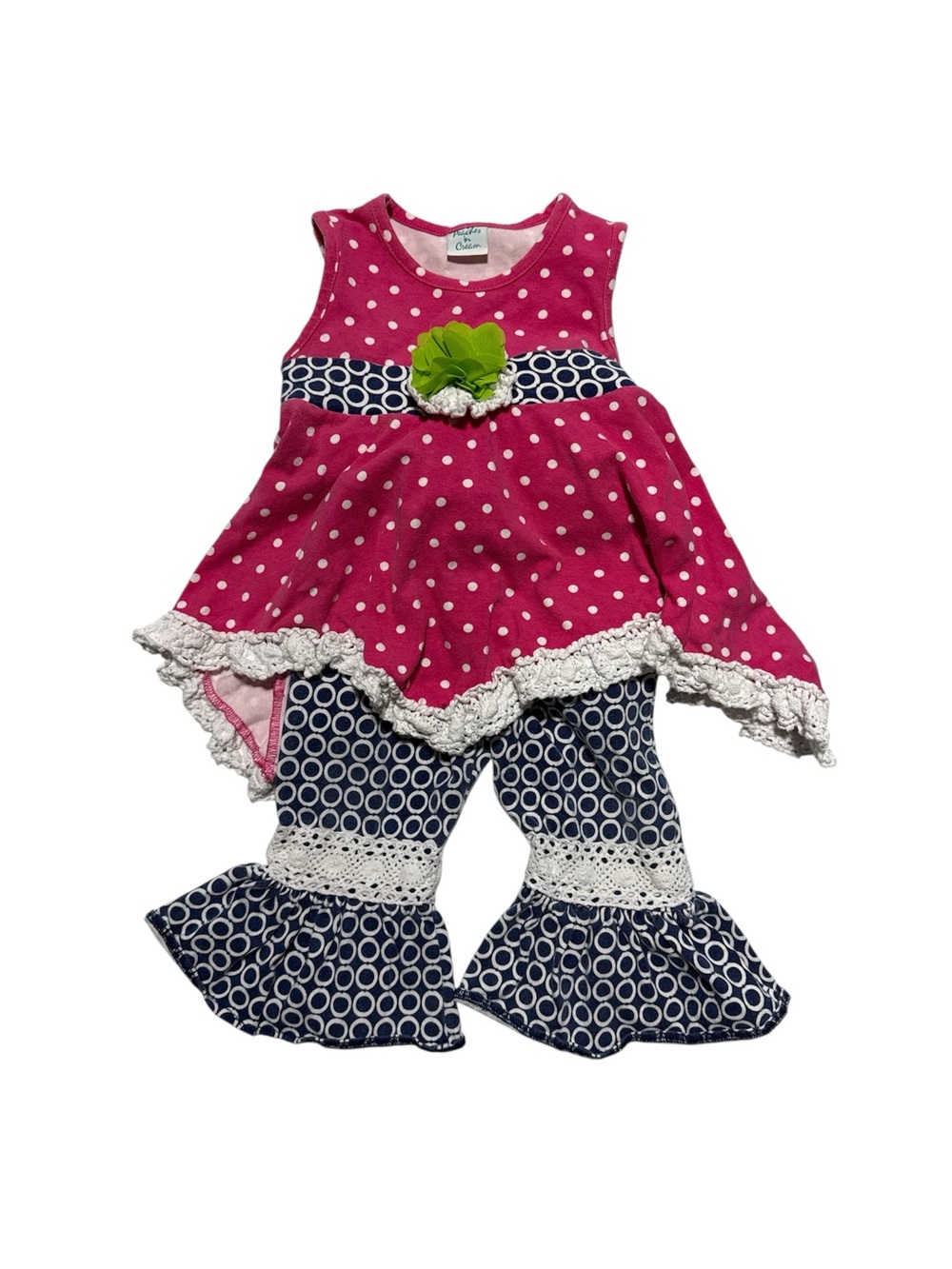Peaches ‘n Cream Pink Polka Dot Tunic & Geometric Ruffle‎ Pants Set 18M